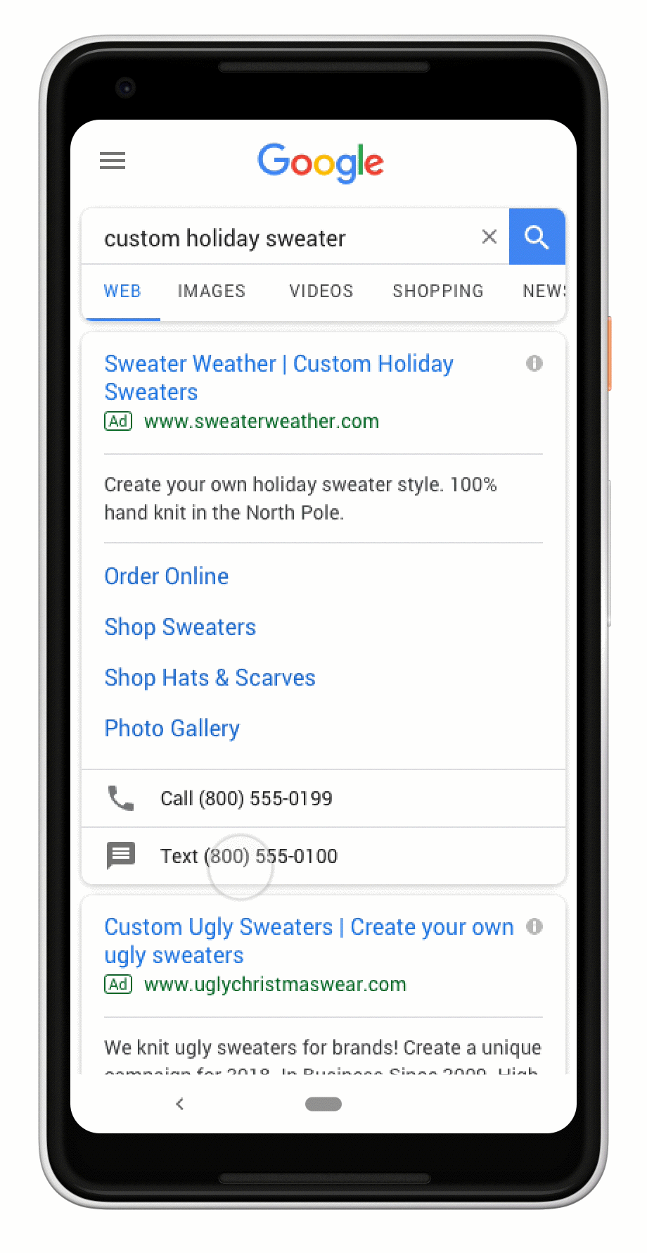 Google<br>click-to-message ads with auto replies